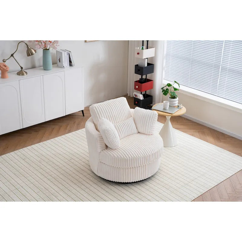 Oversized 360° Swivel Round Barrel Chair, Soft Plush Corduroy, 4 Pillows, 400 lb Capacity