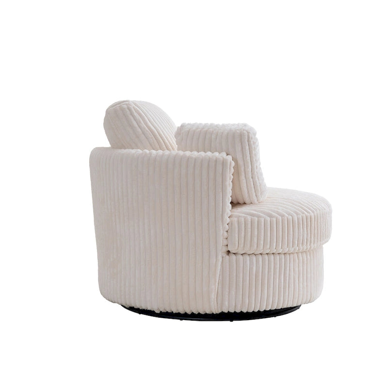 Oversized 360° Swivel Round Barrel Chair, Soft Plush Corduroy, 4 Pillows, 400 lb Capacity
