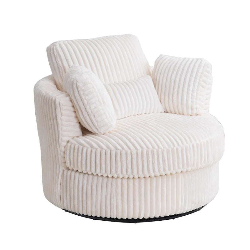 Oversized 360° Swivel Round Barrel Chair, Soft Plush Corduroy, 4 Pillows, 400 lb Capacity