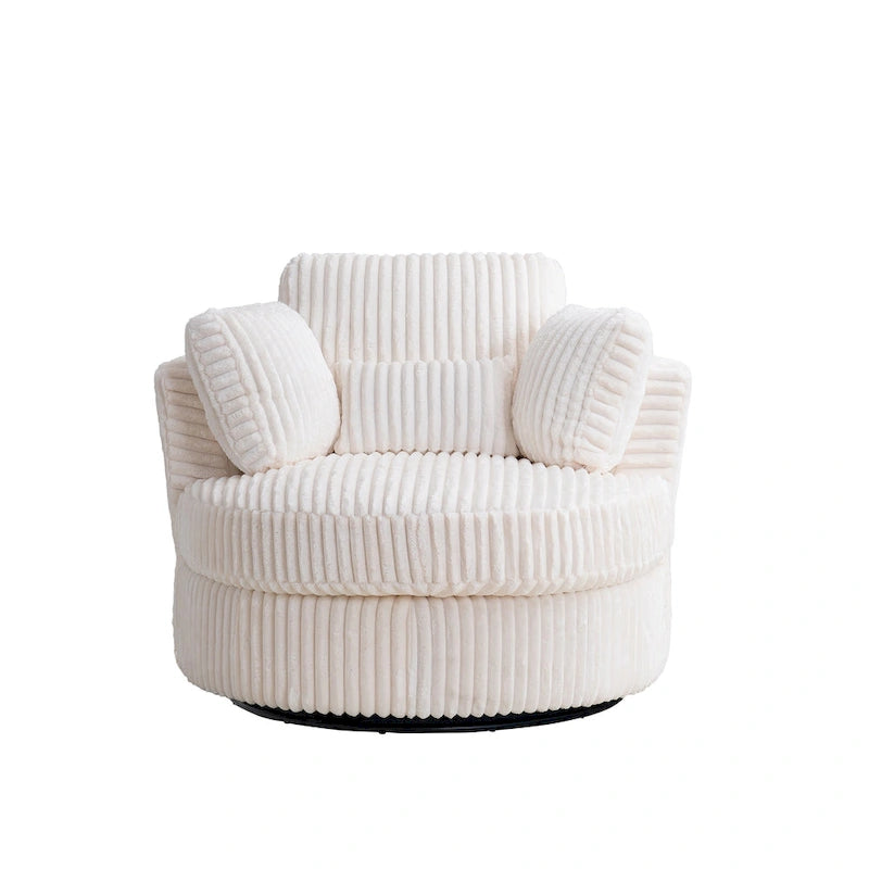 Oversized 360° Swivel Round Barrel Chair, Soft Plush Corduroy, 4 Pillows, 400 lb Capacity
