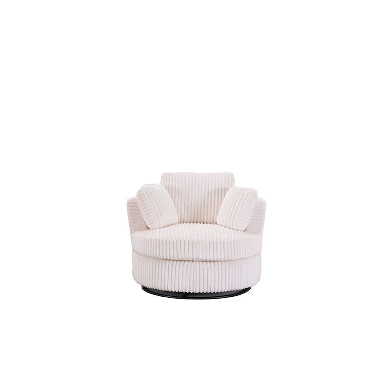 Oversized 360° Swivel Round Barrel Chair, Soft Plush Corduroy, 4 Pillows, 400 lb Capacity