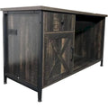 Farmhouse TV Stand for 80" TVs with LED Lights, Power Outlets & Vinyl Record Storage, Grey