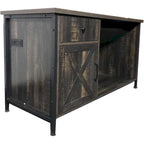 Farmhouse TV Stand for 80" TVs with LED Lights, Power Outlets & Vinyl Record Storage, Grey