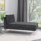 Contemporary Fabric Chaise Lounge, 66" Deep, Silver Bracket Legs & Plush Backrest Pillow
