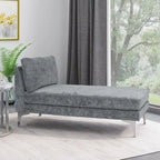 Contemporary Fabric Chaise Lounge, 66" Deep, Silver Bracket Legs & Plush Backrest Pillow