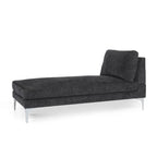 Contemporary Fabric Chaise Lounge, 66" Deep, Silver Bracket Legs & Plush Backrest Pillow