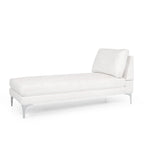 Contemporary Fabric Chaise Lounge, 66" Deep, Silver Bracket Legs & Plush Backrest Pillow