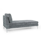 Contemporary Fabric Chaise Lounge, 66" Deep, Silver Bracket Legs & Plush Backrest Pillow
