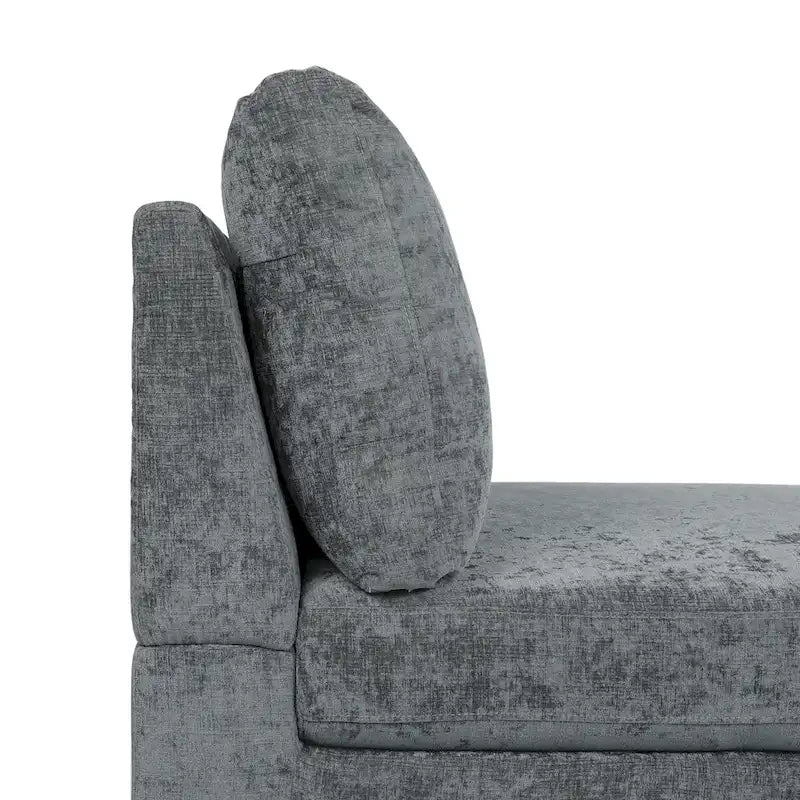 Contemporary Fabric Chaise Lounge, 66" Deep, Silver Bracket Legs & Plush Backrest Pillow