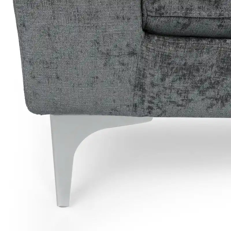 Contemporary Fabric Chaise Lounge, 66" Deep, Silver Bracket Legs & Plush Backrest Pillow