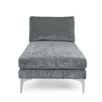 Contemporary Fabric Chaise Lounge, 66" Deep, Silver Bracket Legs & Plush Backrest Pillow