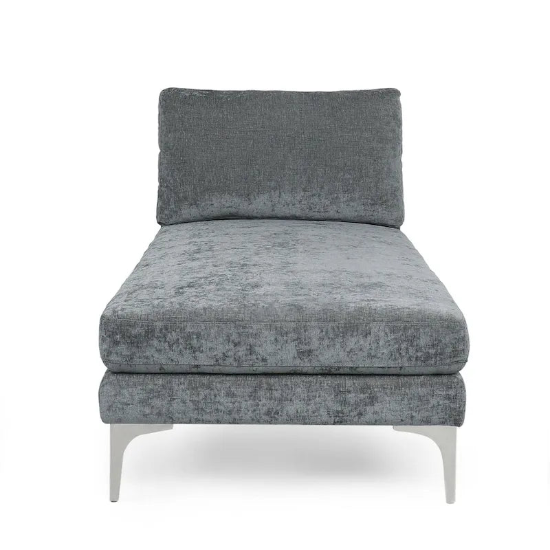 Contemporary Fabric Chaise Lounge, 66" Deep, Silver Bracket Legs & Plush Backrest Pillow