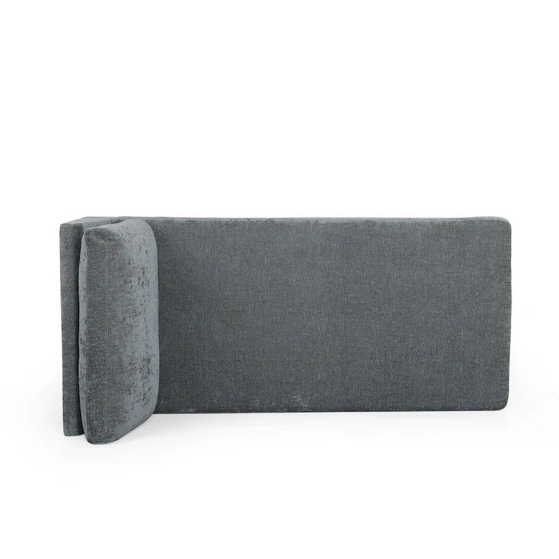 Contemporary Fabric Chaise Lounge, 66" Deep, Silver Bracket Legs & Plush Backrest Pillow