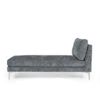 Contemporary Fabric Chaise Lounge, 66" Deep, Silver Bracket Legs & Plush Backrest Pillow