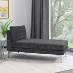 Contemporary Fabric Chaise Lounge, 66" Deep, Silver Bracket Legs & Plush Backrest Pillow