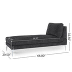 Contemporary Fabric Chaise Lounge, 66" Deep, Silver Bracket Legs & Plush Backrest Pillow