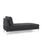 Contemporary Fabric Chaise Lounge, 66" Deep, Silver Bracket Legs & Plush Backrest Pillow