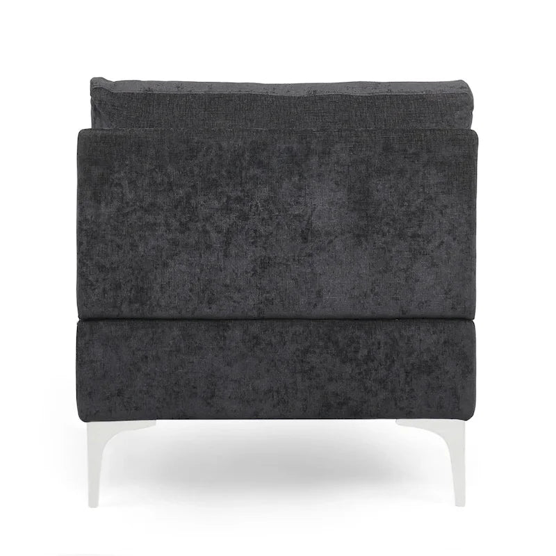 Contemporary Fabric Chaise Lounge, 66" Deep, Silver Bracket Legs & Plush Backrest Pillow