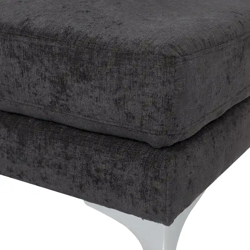 Contemporary Fabric Chaise Lounge, 66" Deep, Silver Bracket Legs & Plush Backrest Pillow