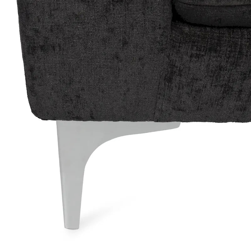 Contemporary Fabric Chaise Lounge, 66" Deep, Silver Bracket Legs & Plush Backrest Pillow
