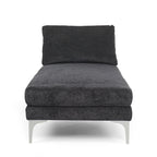 Contemporary Fabric Chaise Lounge, 66" Deep, Silver Bracket Legs & Plush Backrest Pillow