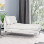 Contemporary Fabric Chaise Lounge, 66" Deep, Silver Bracket Legs & Plush Backrest Pillow