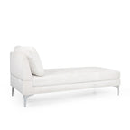 Contemporary Fabric Chaise Lounge, 66" Deep, Silver Bracket Legs & Plush Backrest Pillow