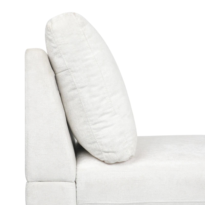 Contemporary Fabric Chaise Lounge, 66" Deep, Silver Bracket Legs & Plush Backrest Pillow
