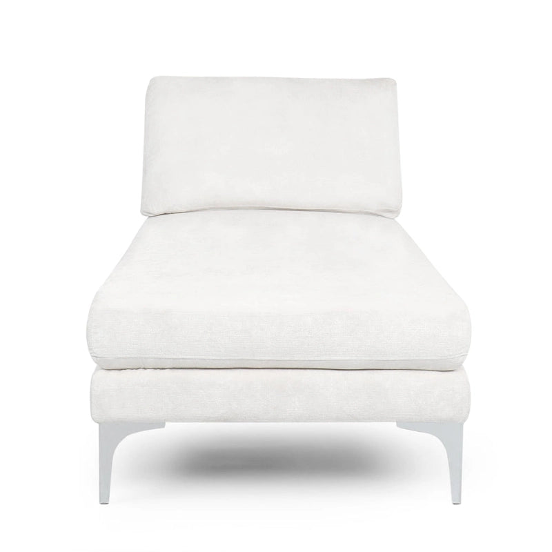 Contemporary Fabric Chaise Lounge, 66" Deep, Silver Bracket Legs & Plush Backrest Pillow