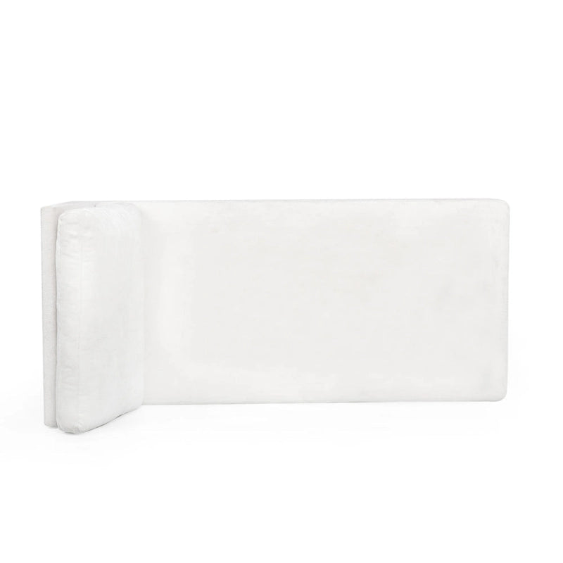 Contemporary Fabric Chaise Lounge, 66" Deep, Silver Bracket Legs & Plush Backrest Pillow