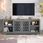 70" Ranch Rustic TV Stand for 82" TVs, Decorative Floral Doors & Cable Management Cutouts