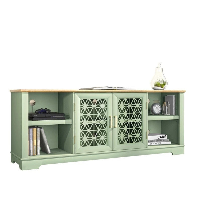 70" Ranch Rustic TV Stand for 82" TVs, Decorative Floral Doors & Cable Management Cutouts