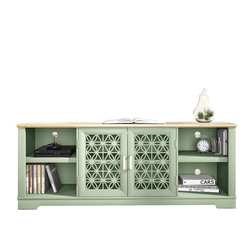 70" Ranch Rustic TV Stand for 82" TVs, Decorative Floral Doors & Cable Management Cutouts