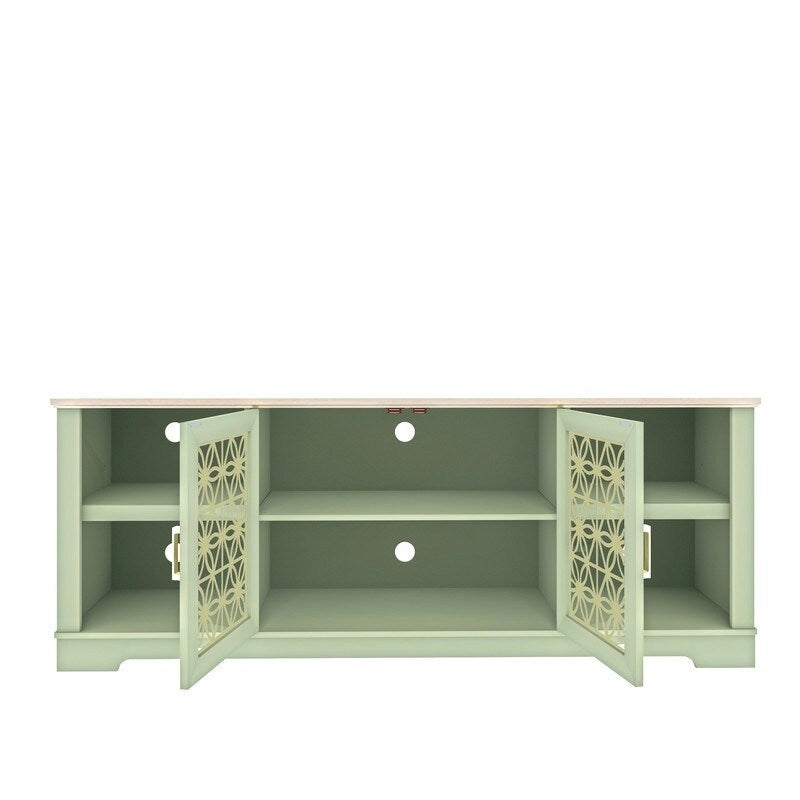 70" Ranch Rustic TV Stand for 82" TVs, Decorative Floral Doors & Cable Management Cutouts
