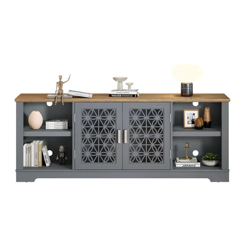 70" Ranch Rustic TV Stand for 82" TVs, Decorative Floral Doors & Cable Management Cutouts