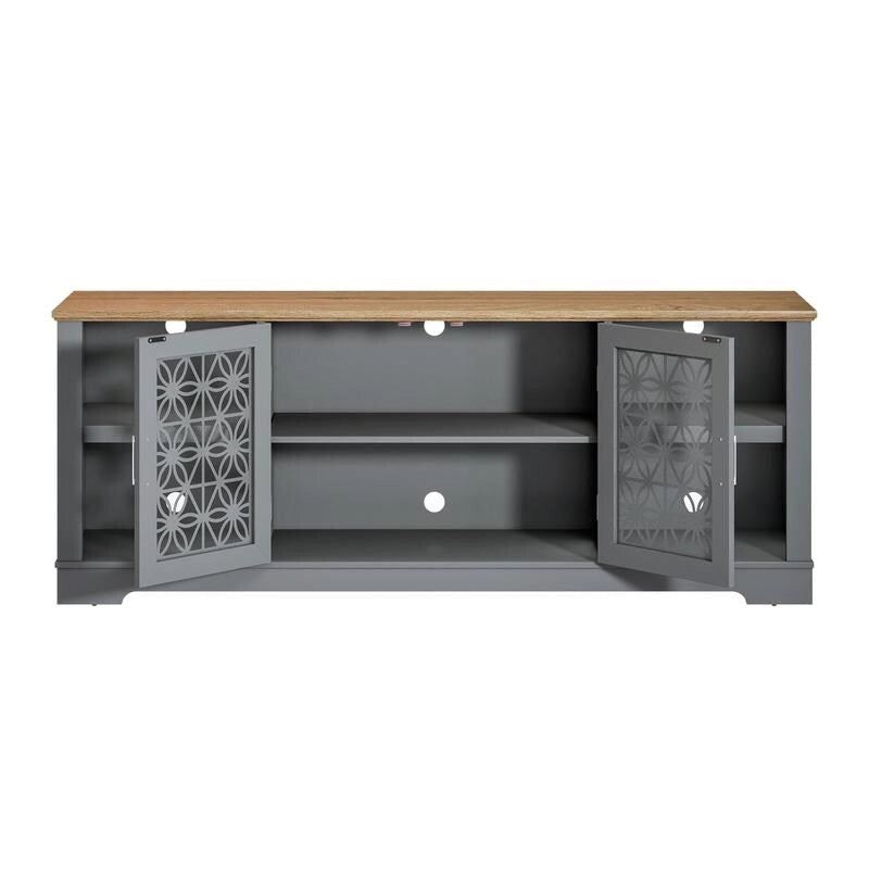 70" Ranch Rustic TV Stand for 82" TVs, Decorative Floral Doors & Cable Management Cutouts