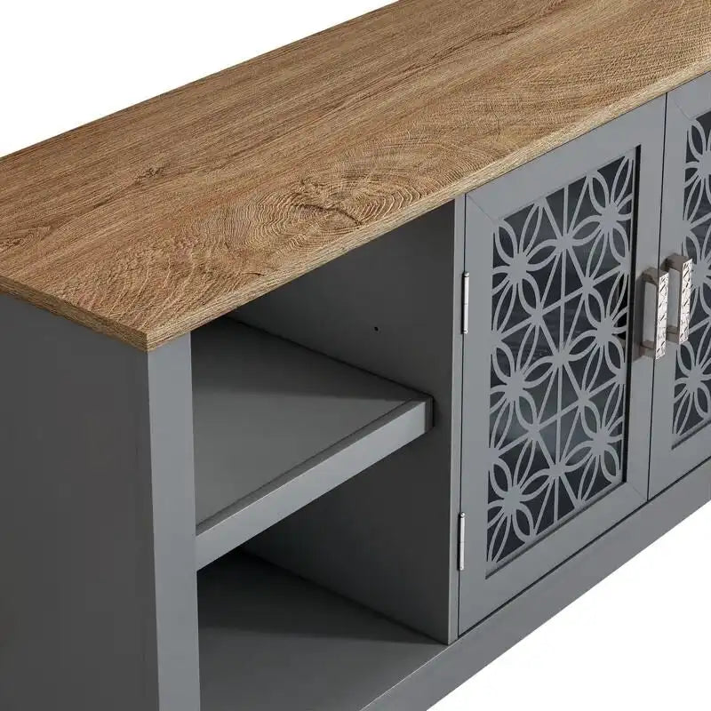 70" Ranch Rustic TV Stand for 82" TVs, Decorative Floral Doors & Cable Management Cutouts