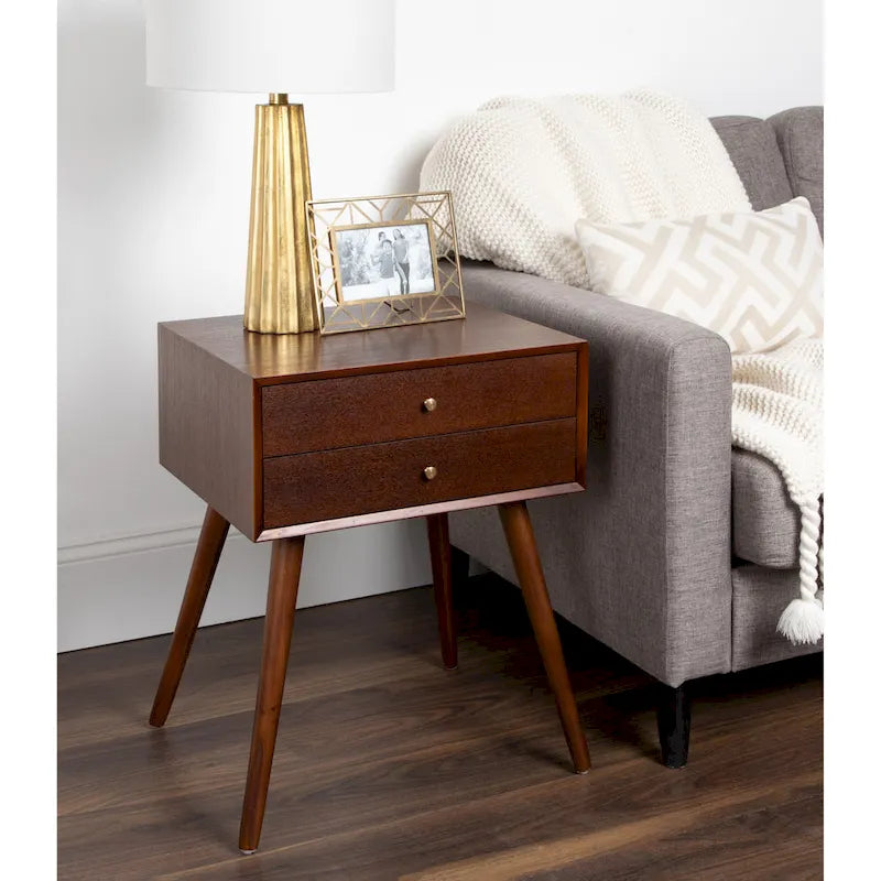 Finco Nightstand Side Table with 2 Drawers