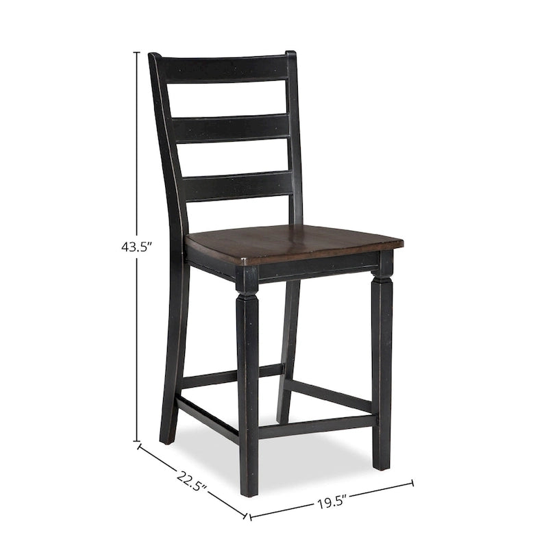 Glenwood Rubbed Black and Charcoal 24 Inch Ladderback Barstool (Set of 2)