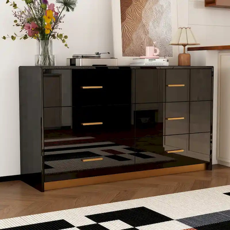 55.1 Modern 6-Drawer Bedroom Dresser Glossy Finish Chest Of Drawers