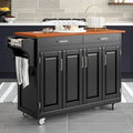 Puff Island Black Finish with Oak Top Kitchen Cart