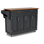 Puff Island Black Finish with Oak Top Kitchen Cart
