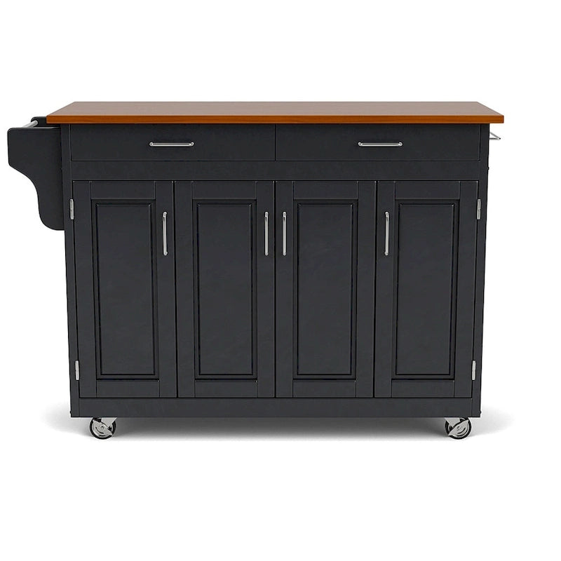 Puff Island Black Finish with Oak Top Kitchen Cart