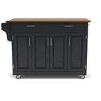 Puff Island Black Finish with Oak Top Kitchen Cart