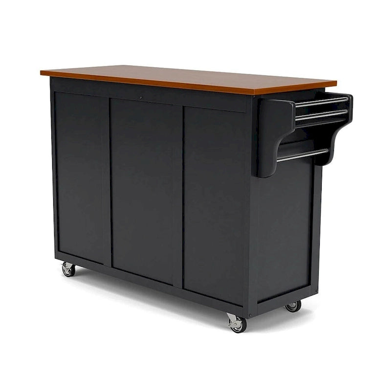 Puff Island Black Finish with Oak Top Kitchen Cart