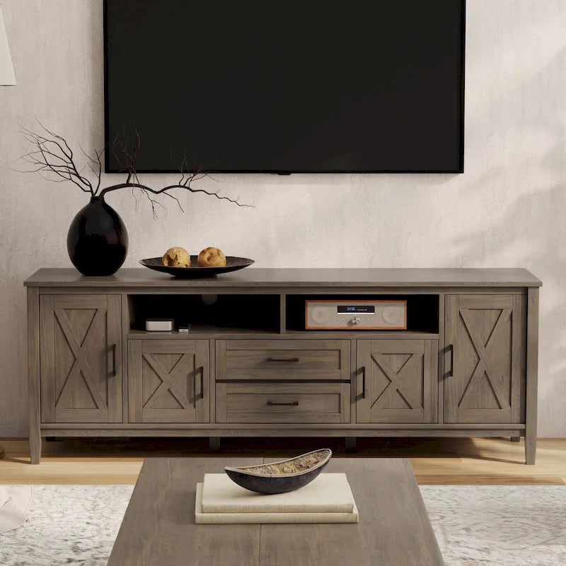 Cantina SOLID WOOD 72 inch Wide Transitional TV Media Stand in Smoky Brown For TVs up to 80 inches