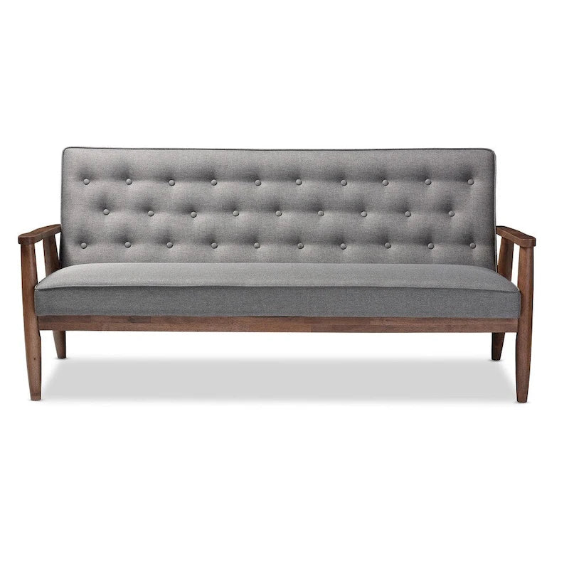 Sorrento Mid-century Retro Modern Grey Fabric Upholstered Wooden 3-seater Sofa