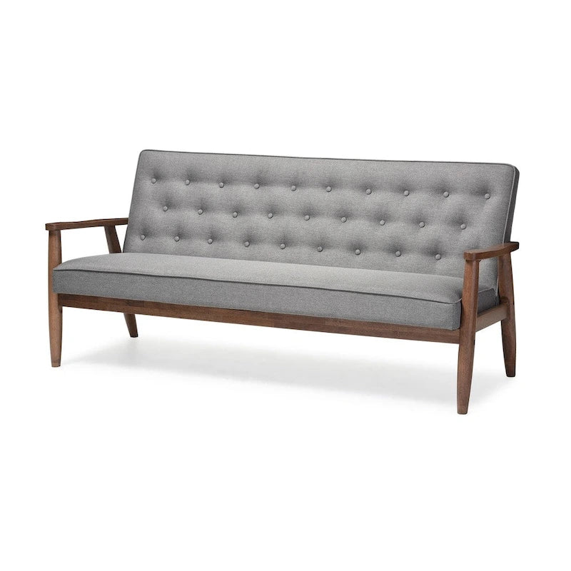 Sorrento Mid-century Retro Modern Grey Fabric Upholstered Wooden 3-seater Sofa