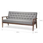 Sorrento Mid-century Retro Modern Grey Fabric Upholstered Wooden 3-seater Sofa