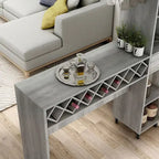 Transitional Bar Table with 6 Open Shelves, 7-Bottle Wine Rack & Stemware Racks, Vintage Grey